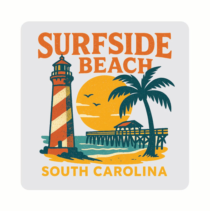 Surfside Beach South Carolina Vintage Design Souvenir Coaster Set – 4 Pack (Multiple Materials & Sizes) 
