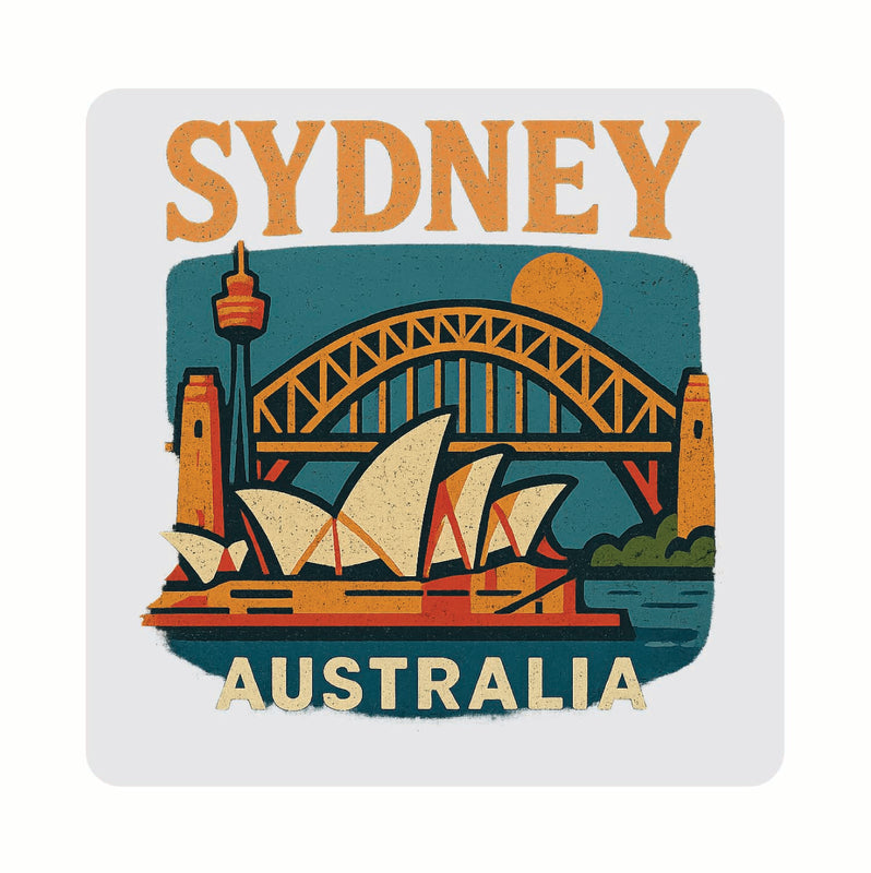 Sydney Australia Vintage Design Souvenir Coaster Set – 4 Pack (Multiple Materials & Sizes) 