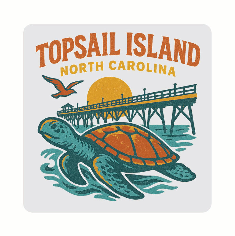 Topsail Island North Carolina Vintage Design Souvenir Coaster Set – 4 Pack (Multiple Materials & Sizes) 