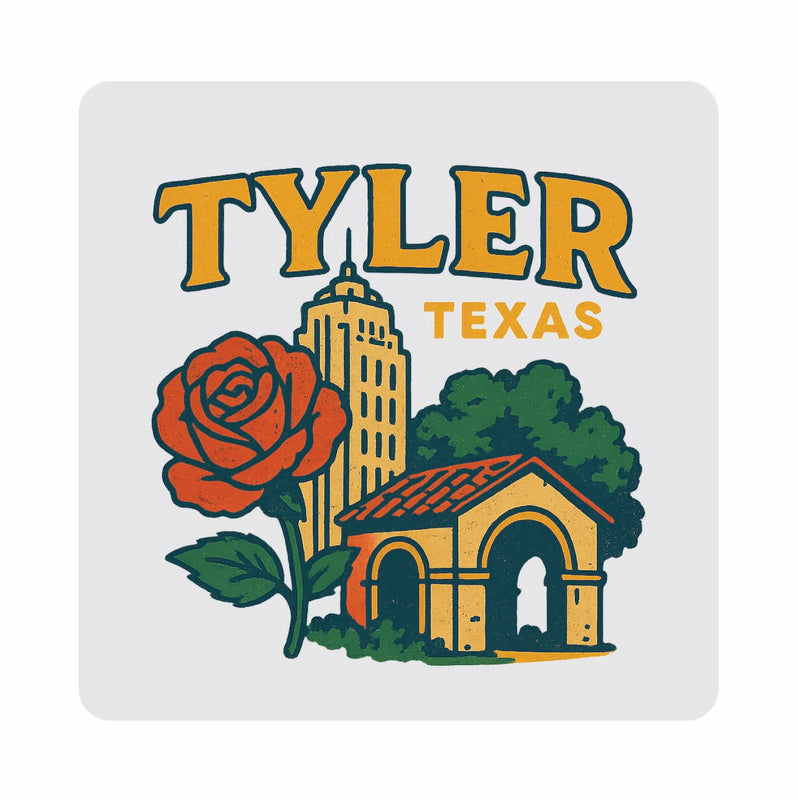 Tyler Texas Vintage Design Souvenir Coaster Set – 4 Pack (Multiple Materials & Sizes) 