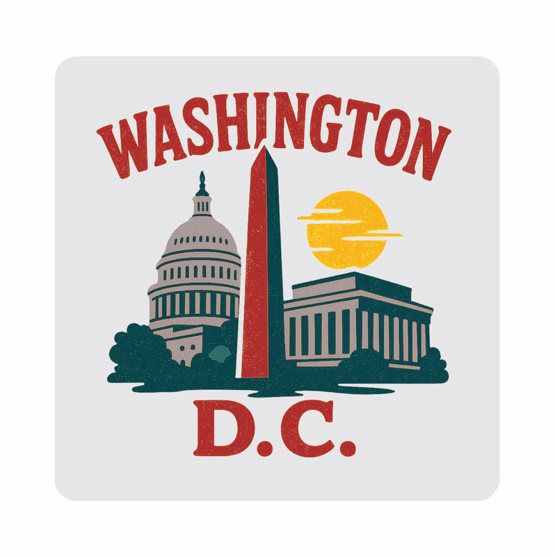 Washington DC Vintage Design Souvenir Coaster Set – 4 Pack (Multiple Materials & Sizes) 