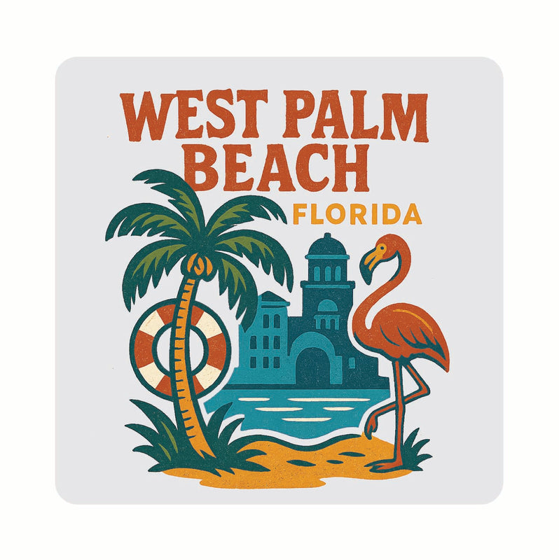 West Palm Beach Florida Vintage Design Souvenir Coaster Set – 4 Pack (Multiple Materials & Sizes) 