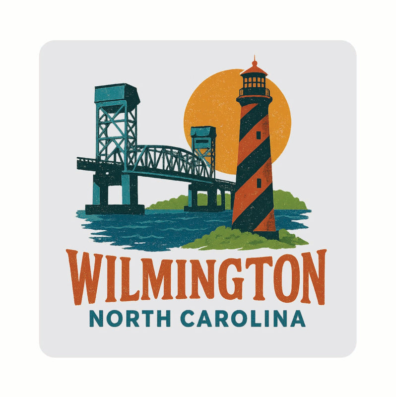 Wilmington North Carolina Vintage Design Souvenir Coaster Set – 4 Pack (Multiple Materials & Sizes) 