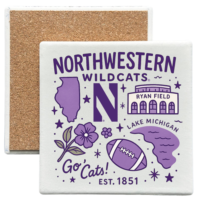 Northwestern University Wildcats Officially Licensed 4x4-Inch Ceramic Coaster – Logo or Medley Design Medley