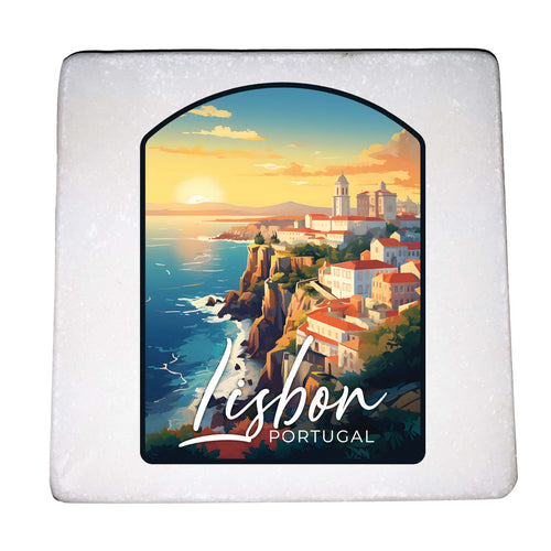 Lisbon Portugal Design B Souvenir 4x4-Inch Coaster Marble 4 Pack
