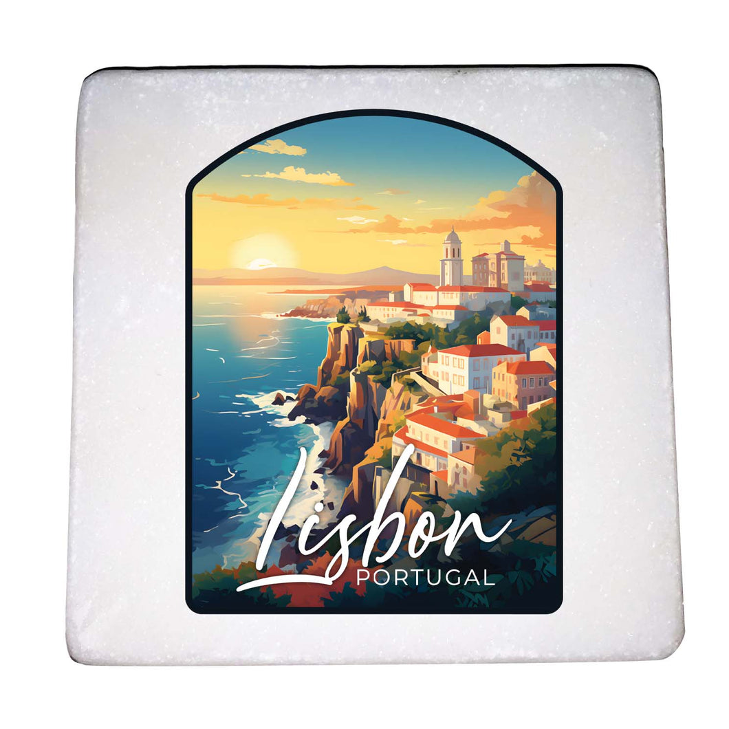 Lisbon Portugal Design B Souvenir 4x4-Inch Coaster Marble 4 Pack