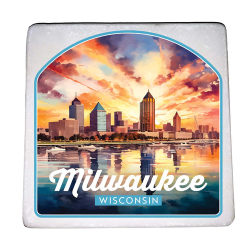 Milwaukee Wisconsin Design A Souvenir 4x4-Inch Coaster Marble 4 Pack 