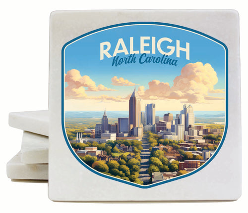 Raleigh North Carolina Daytime Cityscape Design Souvenir 4x4-Inch Coaster Marble 4 Pack 