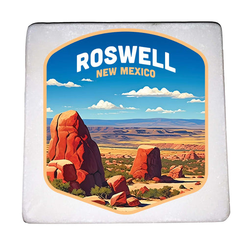 Rowell New Mexico Design B Souvenir 4x4-Inch Coaster Marble 4 Pack 