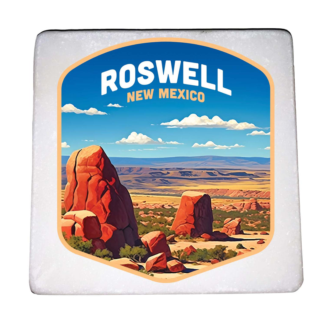 Rowell New Mexico Design B Souvenir 4x4-Inch Coaster Marble 4 Pack 