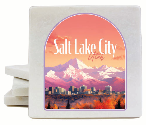 Salt Lake City Utah Design C Souvenir 4x4-Inch Coaster Marble 4 Pack 