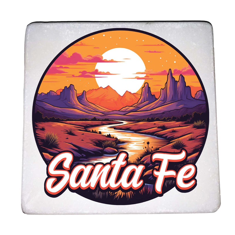 Santa Fe New Mexico Design B Souvenir 4x4-Inch Coaster Marble 4 Pack 