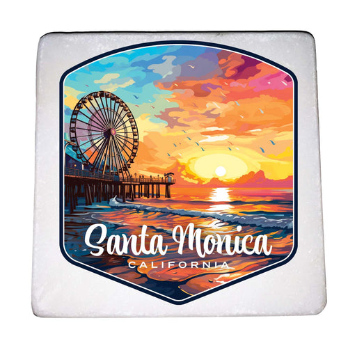 Santa Monica California Design A Souvenir 4x4-Inch Coaster Marble 4 Pack 
