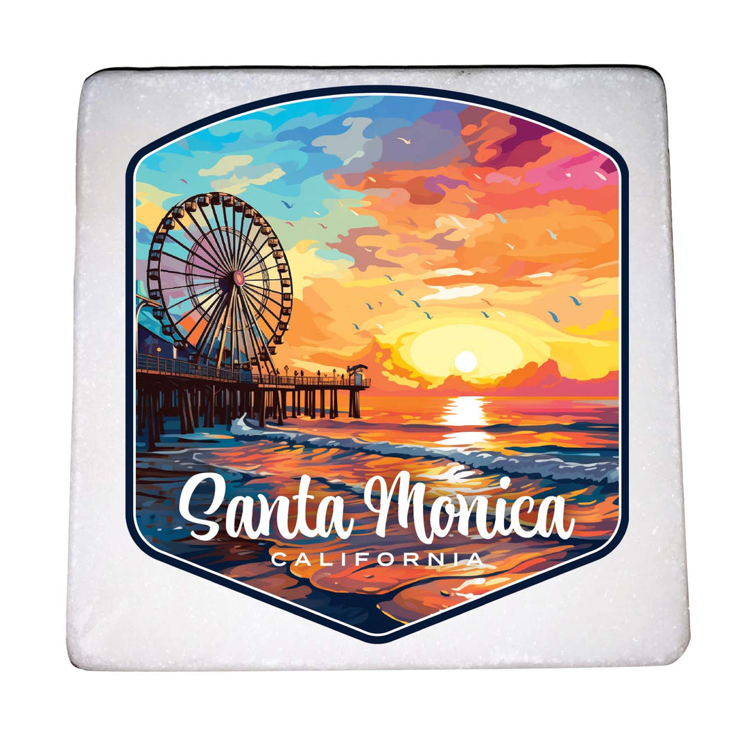 Santa Monica California Design A Souvenir 4x4-Inch Coaster Marble 4 Pack 