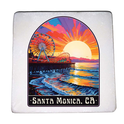 Santa Monica California Design B Souvenir 4x4-Inch Coaster Marble 4 Pack 