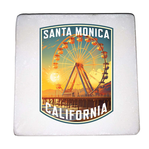 Santa Monica California Design C Souvenir 4x4-Inch Coaster Marble 4 Pack 