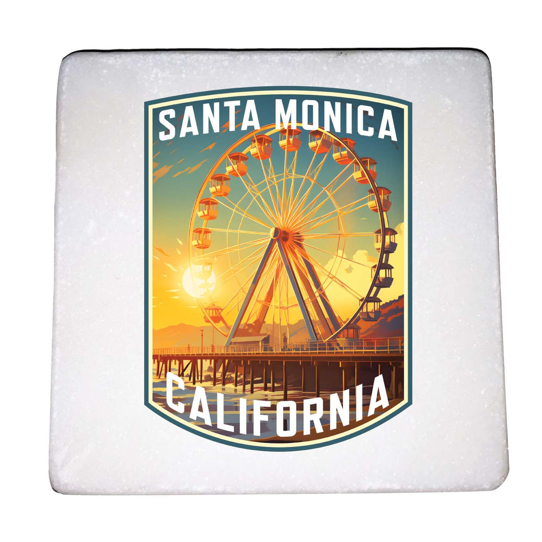 Santa Monica California Design C Souvenir 4x4-Inch Coaster Marble 4 Pack 
