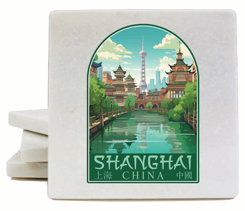 Shanghai China Old Town Design Souvenir 4x4-Inch Coaster Marble 4 Pack 