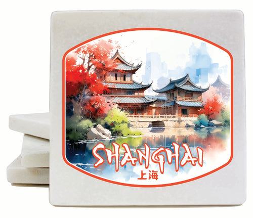 Shanghai China Watercolor Templates Design Souvenir 4x4-Inch Coaster Marble 4 Pack 