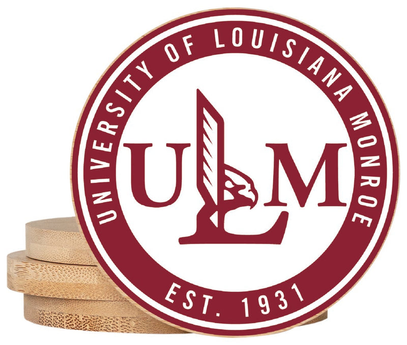 University of Louisiana Monroe Coaster Wooden 3.5 x 3.5-Inch 4 Pack Officially Licensed Collegiate Product 