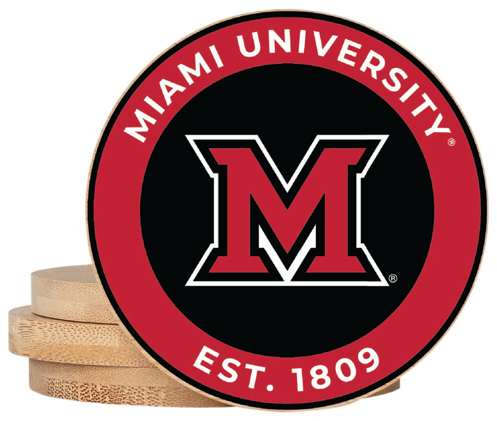 Miami University of Ohio Coaster Wooden 3.5 x 3.5-Inch 4 Pack Officially Licensed Collegiate Product 