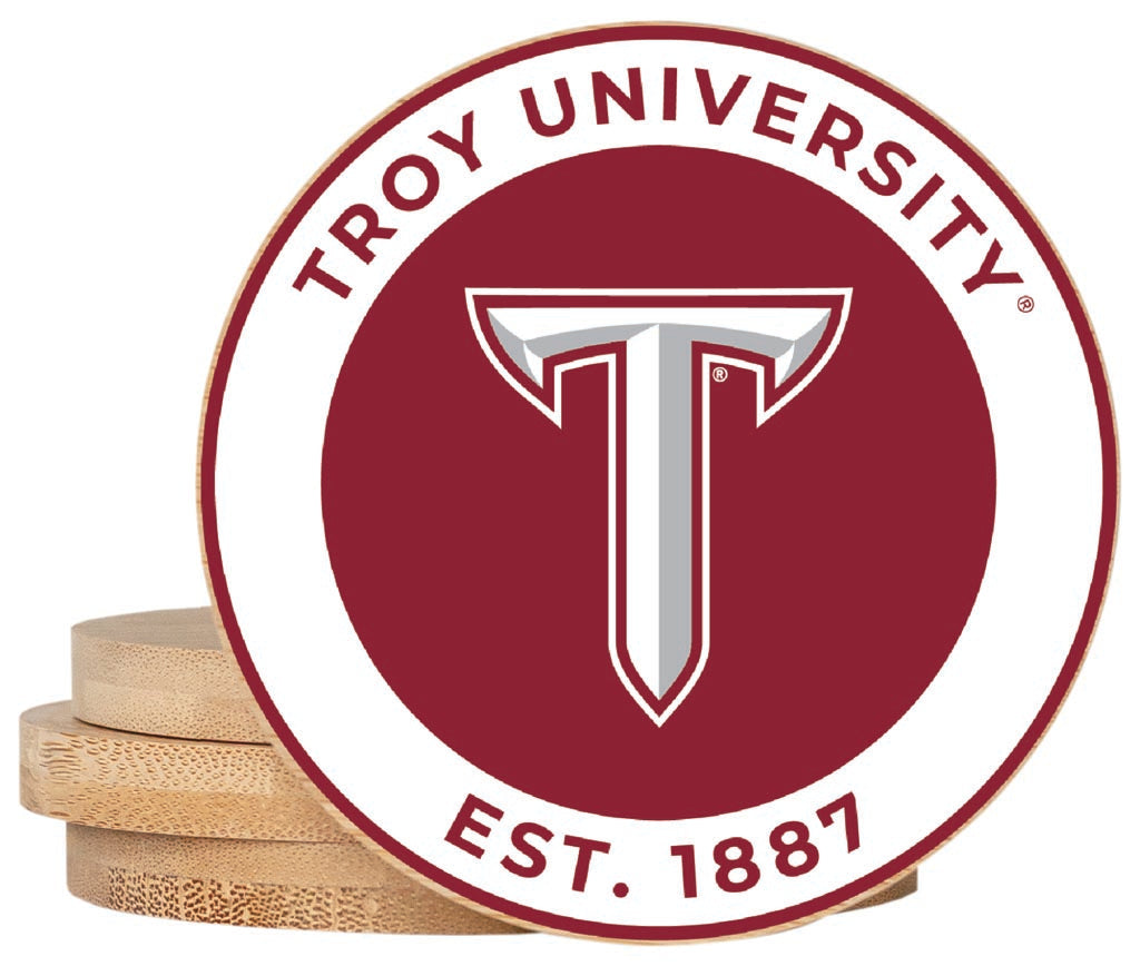 Troy University Coaster Wooden 3.5 x 3.5-Inch 4 Pack Officially Licensed Collegiate Product 