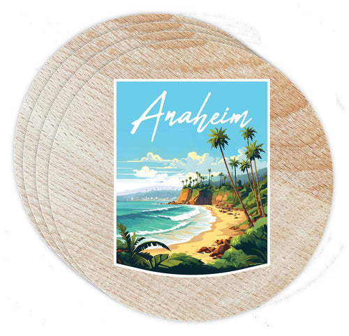 Anaheim California Design B Souvenir Coaster Wooden 3.5 x 3.5-Inch 4 Pack 