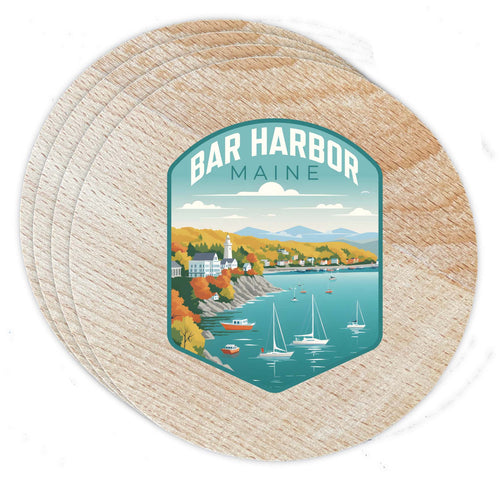 Bar Harbor Maine Design A Souvenir Coaster Wooden 3.5 x 3.5-Inch 4 Pack