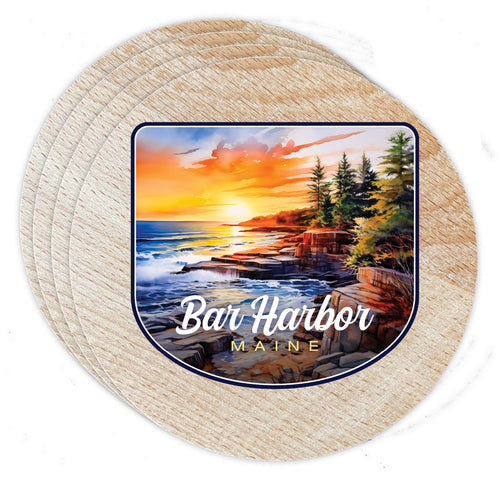 Bar Harbor Maine Design B Souvenir Coaster Wooden 3.5 x 3.5-Inch 4 Pack