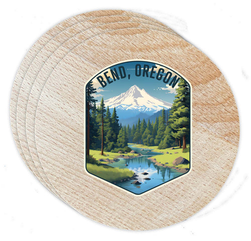 Bend Oregon Design B Souvenir Coaster Wooden 3.5 x 3.5-Inch 4 Pack 