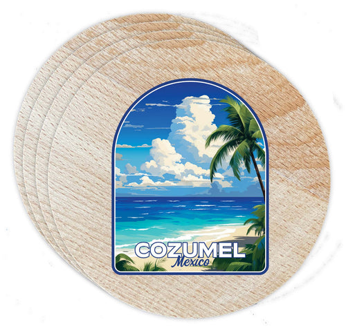 Cozumel Mexico Design C Souvenir Coaster Wooden 3.5 x 3.5-Inch 4 Pack 