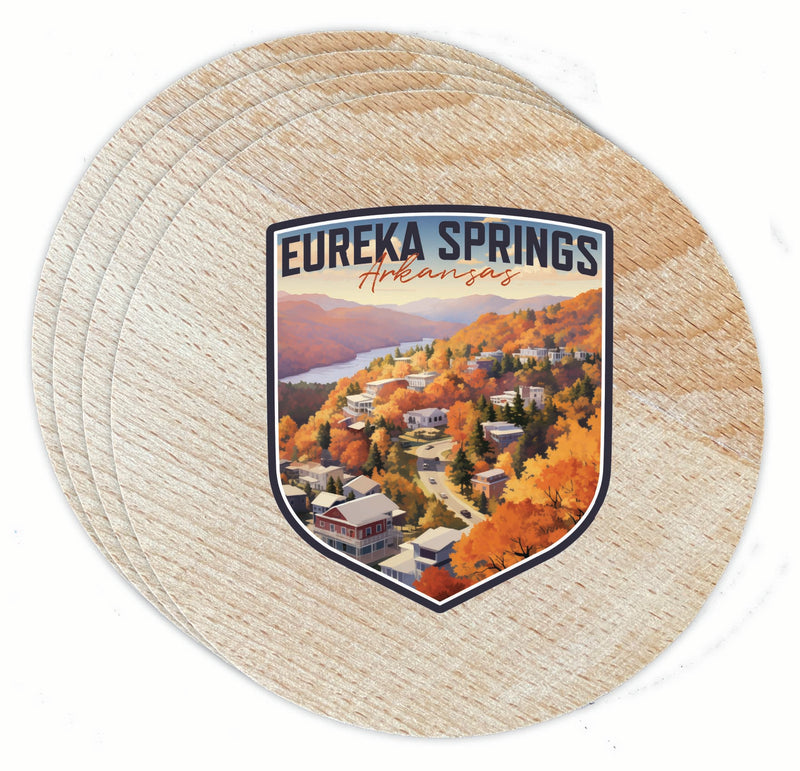 Eureka Springs Arkansas Little Switzerland of the Ozarks Design Souvenir Coaster Wooden 3.5 x 3.5-Inch 4 Pack 