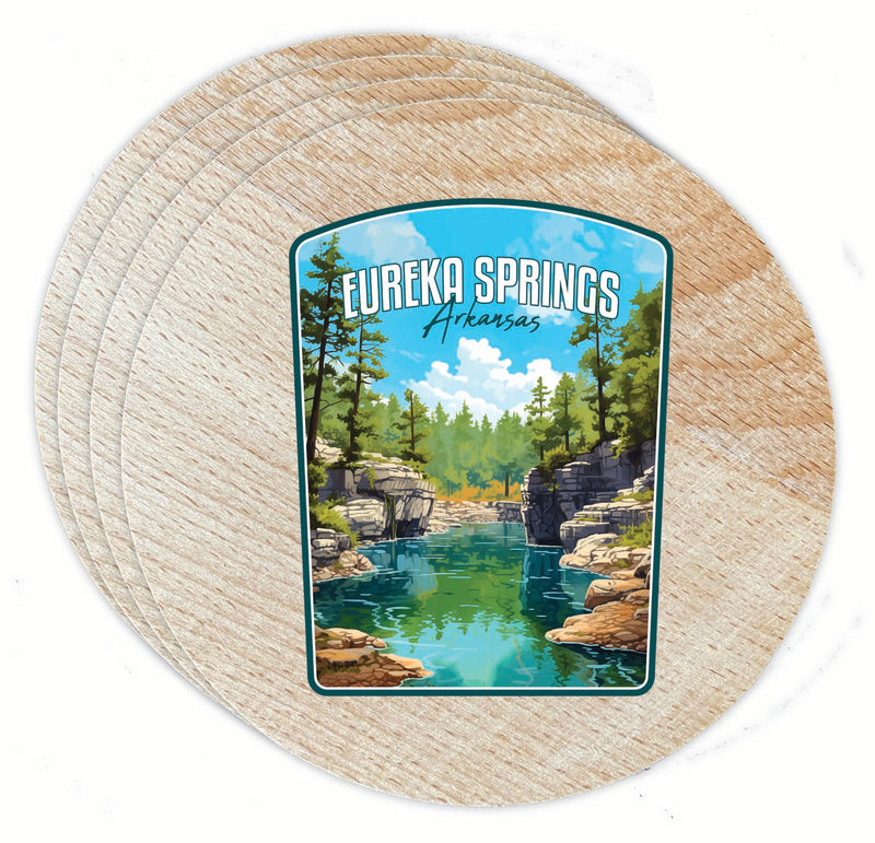 Eureka Springs Arkansas Natural Springs Design Souvenir Coaster Wooden 3.5 x 3.5-Inch 4 Pack 