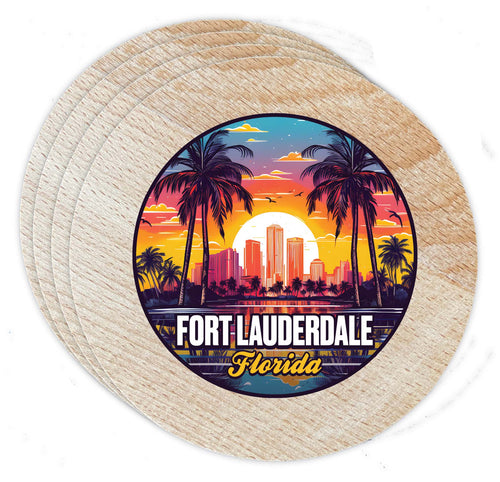 Fort Lauderdale Florida Design B Souvenir Coaster Wooden 3.5 x 3.5-Inch 4 Pack 