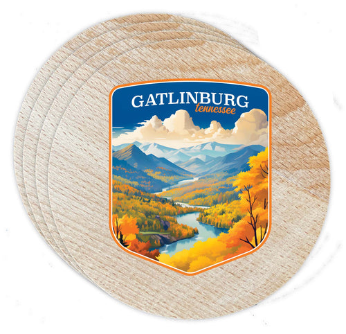 Gatlinburg Tennessee Design D Souvenir Coaster Wooden 3.5 x 3.5-Inch 4 Pack 
