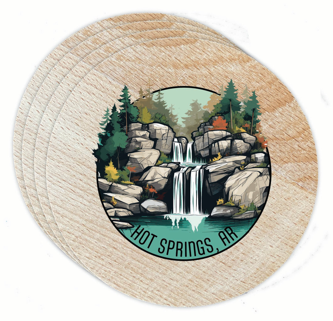 Hot Springs Arkansas Waterfall Illustration Design Souvenir Coaster Wooden 3.5 x 3.5-Inch 4 Pack 