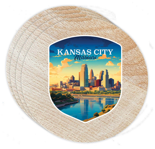 Kansas City Missouri Design A Souvenir Coaster Wooden 3.5 x 3.5-Inch 4 Pack