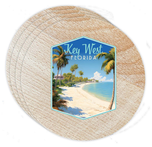 Key West Florida Design B Souvenir Coaster Wooden 3.5 x 3.5-Inch 4 Pack 