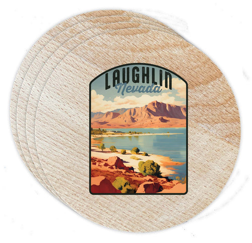 Laughlin Nevada Design B Souvenir Coaster Wooden 3.5 x 3.5-Inch 4 Pack