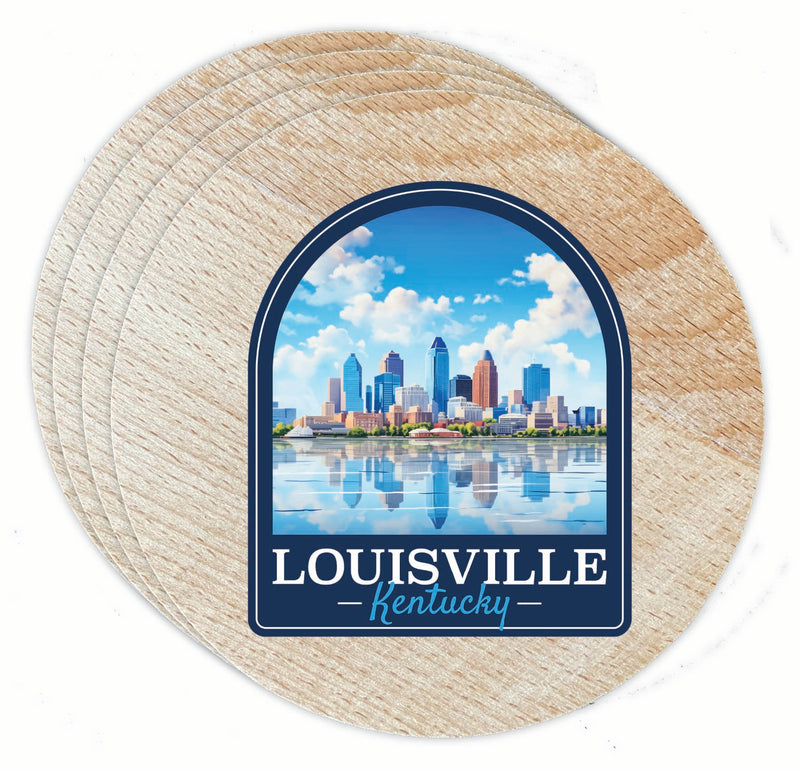 Louisville Kentucky Daytime Cityscape Design Souvenir Coaster Wooden 3.5 x 3.5-Inch 4 Pack 