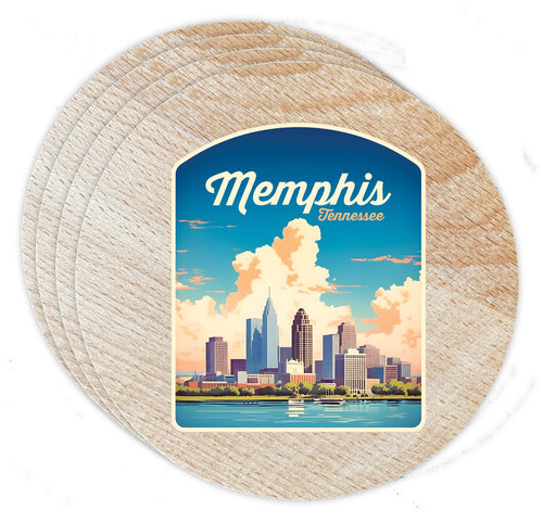 Memphis Tennessee Design A Souvenir Coaster Wooden 3.5 x 3.5-Inch 4 Pack