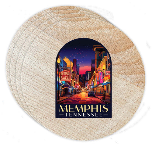 Memphis Tennessee Design C Souvenir Coaster Wooden 3.5 x 3.5-Inch 4 Pack