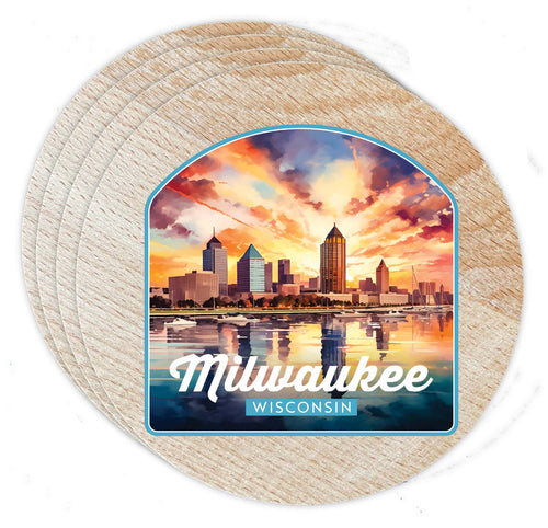 Milwaukee Wisconsin Design A Souvenir Coaster Wooden 3.5 x 3.5-Inch 4 Pack 