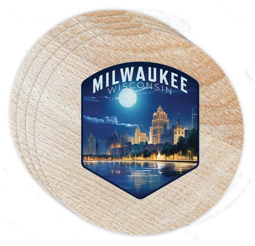 Milwaukee Wisconsin Design B Souvenir Coaster Wooden 3.5 x 3.5-Inch 4 Pack 