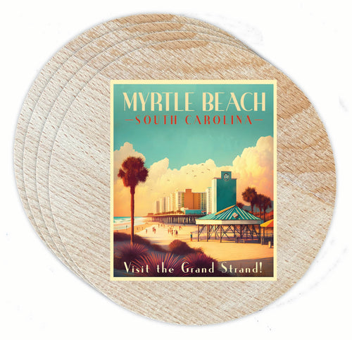 Myrtle Beach South Carolina Design A Souvenir Coaster Wooden 3.5 x 3.5-Inch 4 Pack 