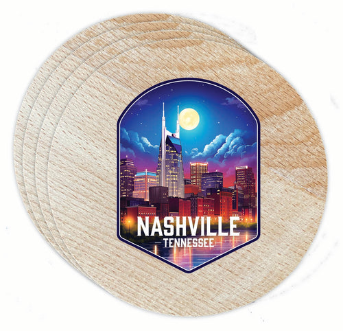 Nashville Tennessee Design D Souvenir Coaster Wooden 3.5 x 3.5-Inch 4 Pack 