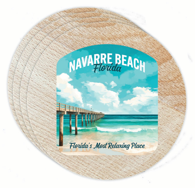 Navarre Beach Florida Pier Painting Design Souvenir Coaster Wooden 3.5 x 3.5-Inch 4 Pack 
