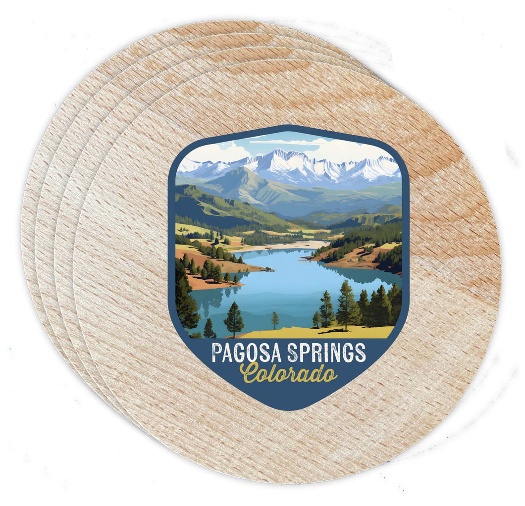 Pagosa Springs Colorado Design B Souvenir Coaster Wooden 3.5 x 3.5-Inch 4 Pack 