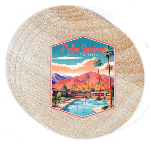 Palm Springs California Design B Souvenir Coaster Wooden 3.5 x 3.5-Inch 4 Pack 