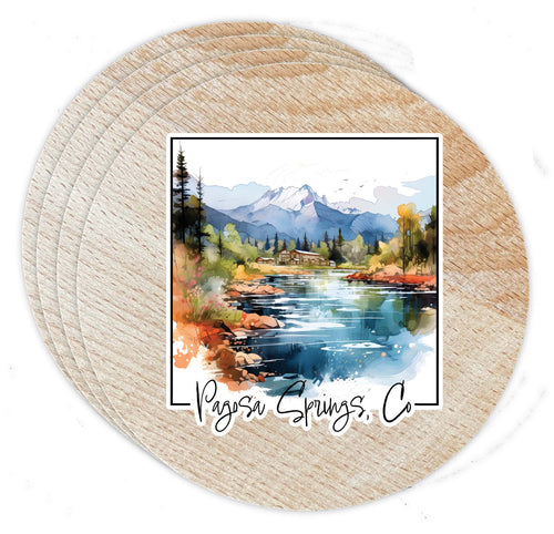 Pagosa Springs Colorado Design A Souvenir Coaster Wooden 3.5 x 3.5-Inch 4 Pack